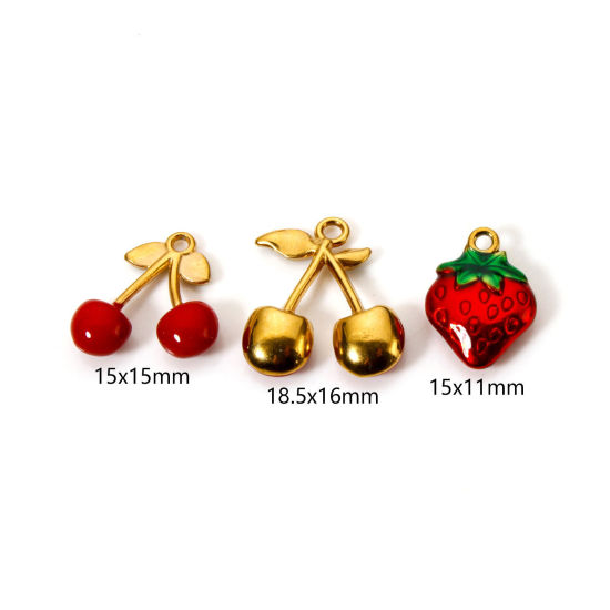 Picture of Eco-friendly PVD Vacuum Plating 304 Stainless Steel Charms 18K Gold Plated Red Enamel