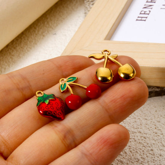 Picture of Eco-friendly PVD Vacuum Plating 304 Stainless Steel Charms 18K Gold Plated Red Enamel