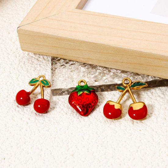 Picture of Eco-friendly PVD Vacuum Plating 304 Stainless Steel Charms 18K Gold Plated Red Enamel