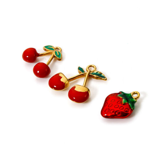 Picture of Eco-friendly PVD Vacuum Plating 304 Stainless Steel Charms 18K Gold Plated Red Enamel