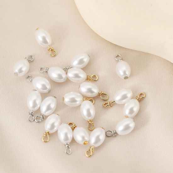 Bild von 10 PCs Brass & Acrylic Charms Barrel Imitation Pearl 8mm x 6mm