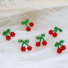 Picture of Iron Based Alloy & Glass Crochet Knitted Weaving Charms Red & Green Cherry Fruit 16mm x 15mm