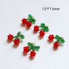Picture of Iron Based Alloy & Glass Crochet Knitted Weaving Charms Red & Green Cherry Fruit 16mm x 15mm