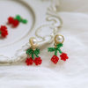 Picture of Iron Based Alloy & Glass Crochet Knitted Weaving Charms Red & Green Cherry Fruit 16mm x 15mm