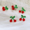 Picture of Iron Based Alloy & Glass Crochet Knitted Weaving Charms Red & Green Cherry Fruit 16mm x 15mm