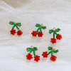 Picture of Iron Based Alloy & Glass Crochet Knitted Weaving Charms Red & Green Cherry Fruit 16mm x 15mm