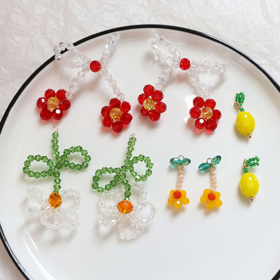 Image de 2 Pcs Breloques Tissage Tricoté au Crochet en Fer+Verre Multicolore Fruits Fleurs