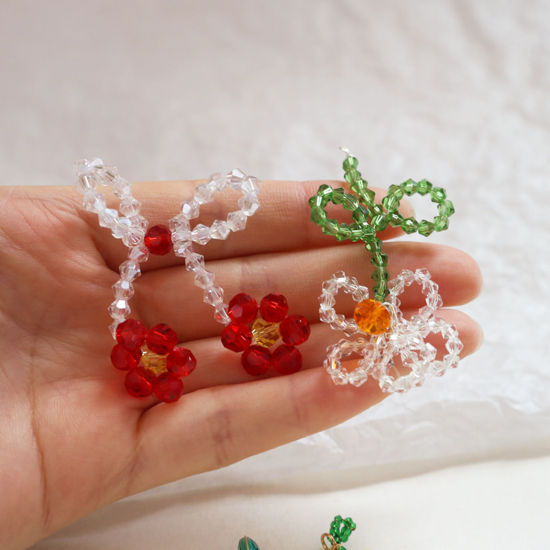 Image de 2 Pcs Breloques Tissage Tricoté au Crochet en Fer+Verre Multicolore Fruits Fleurs