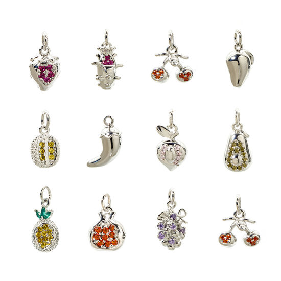 Image de 2 PCs Brass Charms Platinum Plated Fruit 3D Multicolour Cubic Zirconia