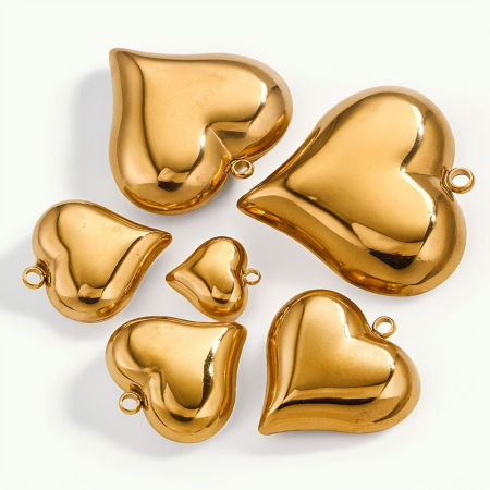 304 Stainless Steel 3D Charms Heart Polished