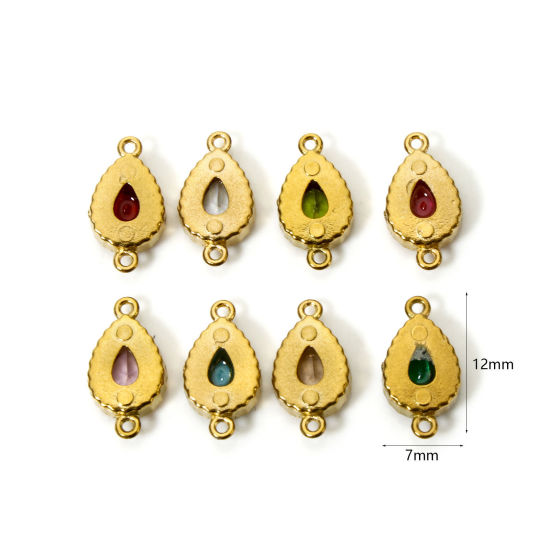 Bild von Umweltfreundliche PVD-Vakuumbeschichtung 304 Edelstahl Geometrisch Steckverbinder Charms Anhänger Tropfen 18K Vergoldet Bunt Strass 12mm x 7mm