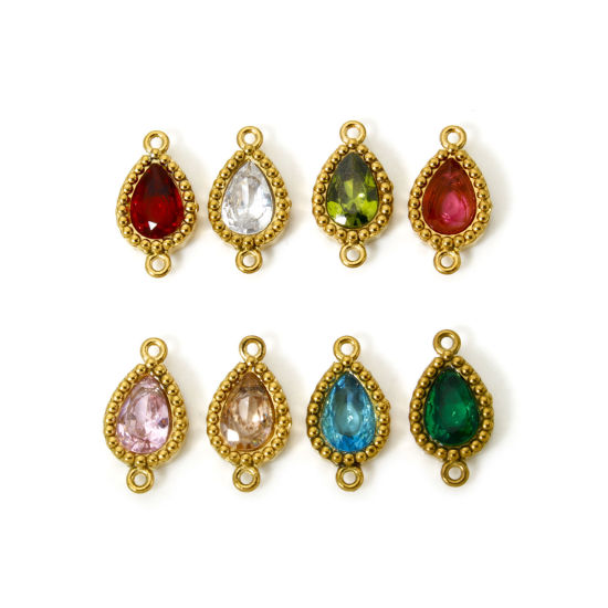 Bild von Umweltfreundliche PVD-Vakuumbeschichtung 304 Edelstahl Geometrisch Steckverbinder Charms Anhänger Tropfen 18K Vergoldet Bunt Strass 12mm x 7mm
