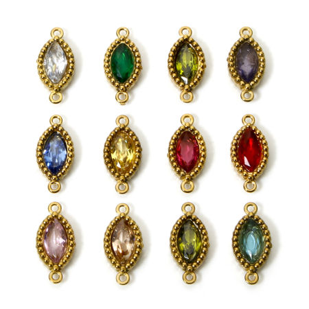 Bild von Umweltfreundliche PVD-Vakuumbeschichtung 304 Edelstahl Geometrisch Steckverbinder Charms Anhänger Marquise 18K Vergoldet Bunt Strass 13mm x 6mm