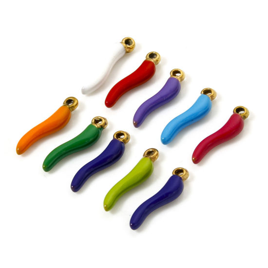 Изображение 5 ШТ Экологичное вакуумное PVD-покрытие 304 Нержавеющая Сталь 3D Подвески 18K позолоченный Корничелло Итальянский рожок перец С Эмалью 15мм x 4мм