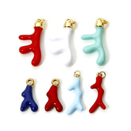 Immagine di 1 Pz Placcatura Sottovuoto Ecologica 304 Acciaio Inossidabile Gioielli Oceanici Ciondoli Corallo 18K Vero Oro Placcato Multicolore Smalto