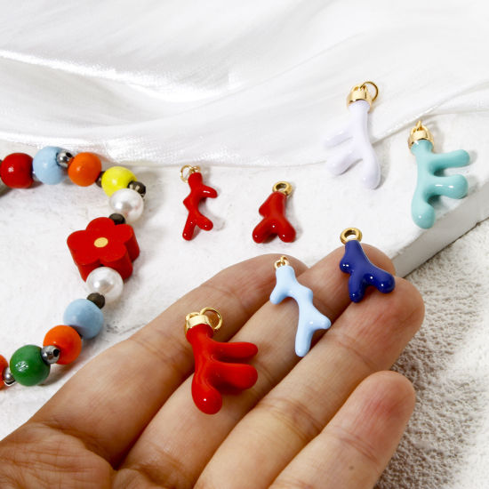 Immagine di 1 Pz Placcatura Sottovuoto Ecologica 304 Acciaio Inossidabile Gioielli Oceanici Ciondoli Corallo 18K Vero Oro Placcato Multicolore Smalto