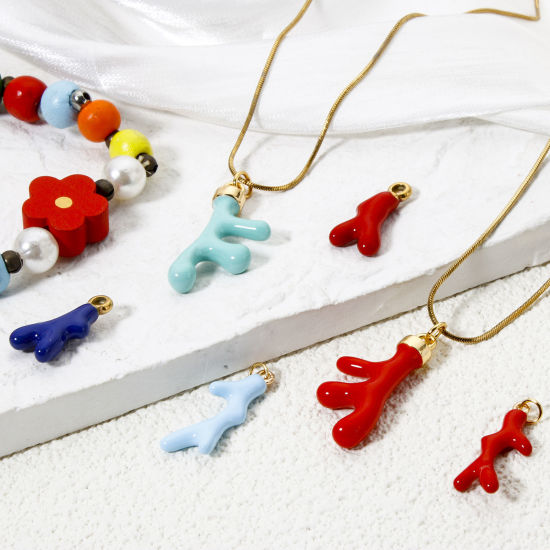 Immagine di 1 Pz Placcatura Sottovuoto Ecologica 304 Acciaio Inossidabile Gioielli Oceanici Ciondoli Corallo 18K Vero Oro Placcato Multicolore Smalto