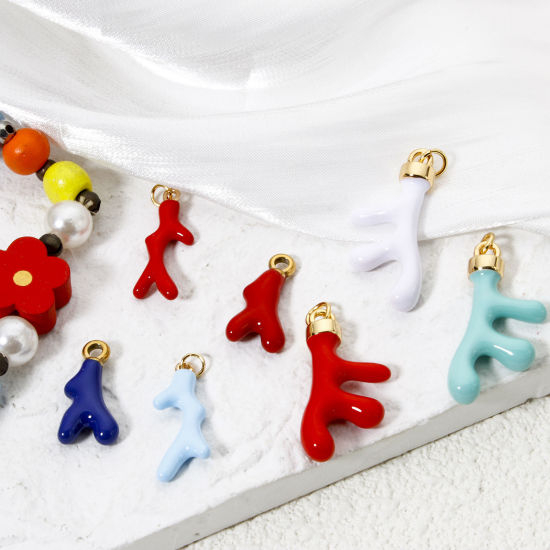 Immagine di 1 Pz Placcatura Sottovuoto Ecologica 304 Acciaio Inossidabile Gioielli Oceanici Ciondoli Corallo 18K Vero Oro Placcato Multicolore Smalto