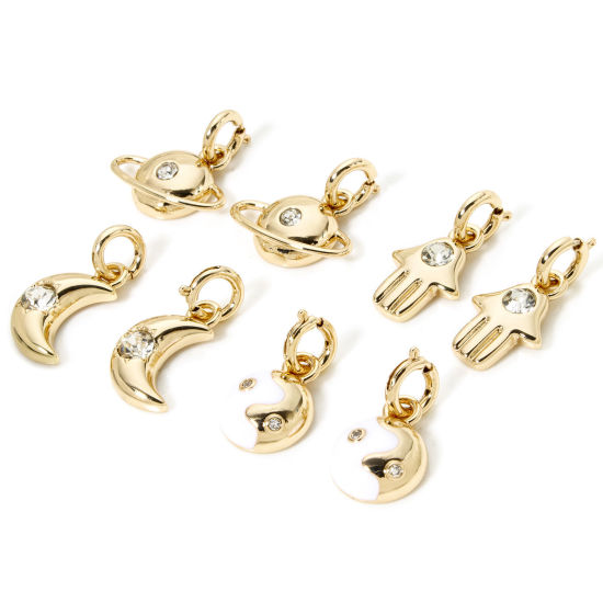 Изображение 1 ШТ Экологически чистое вакуумное покрытие 304 Нержавеющая Сталь галактика Клип На Подвески для марочных браслеты шарма Луна половина 18K настоящее золото с покрытием Символ инь янь Прозрачный Горный Хрусталь