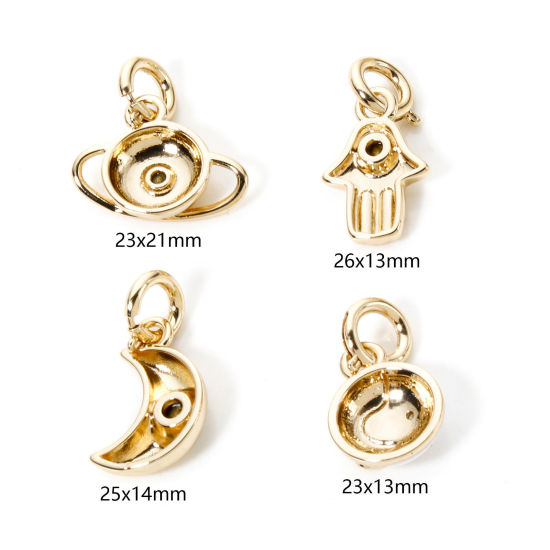 Изображение 1 ШТ Экологически чистое вакуумное покрытие 304 Нержавеющая Сталь галактика Клип На Подвески для марочных браслеты шарма Луна половина 18K настоящее золото с покрытием Символ инь янь Прозрачный Горный Хрусталь
