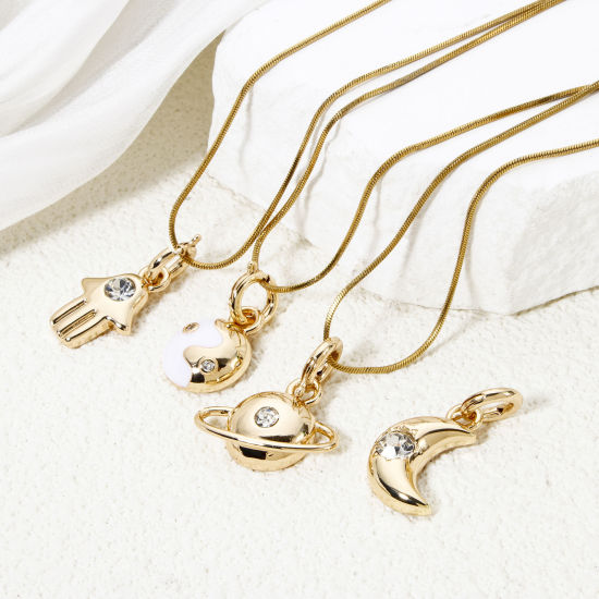 Изображение 1 ШТ Экологически чистое вакуумное покрытие 304 Нержавеющая Сталь галактика Клип На Подвески для марочных браслеты шарма Луна половина 18K настоящее золото с покрытием Символ инь янь Прозрачный Горный Хрусталь