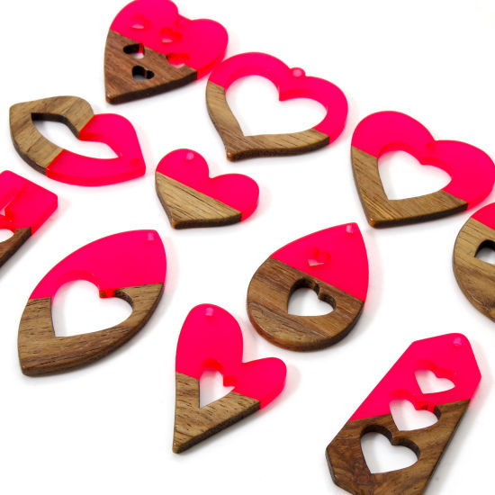 Picture of Resin & Natural Wood Valentine's Day Pendants Fuchsia