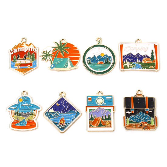 Picture of Zinc Based Alloy Travel Camping Theme Pendants Gold Plated Multicolor Enamel