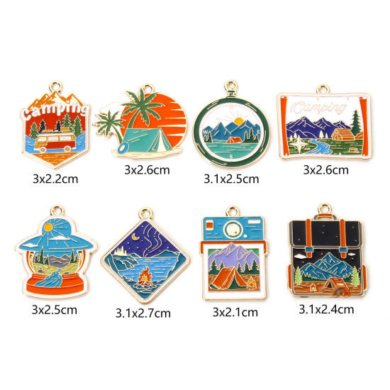 Picture of Zinc Based Alloy Travel Camping Theme Pendants Gold Plated Multicolor Enamel