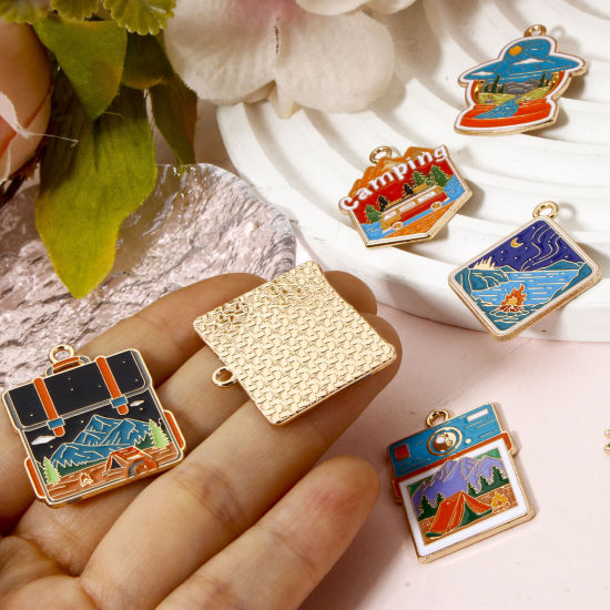 Picture of Zinc Based Alloy Travel Camping Theme Pendants Gold Plated Multicolor Enamel