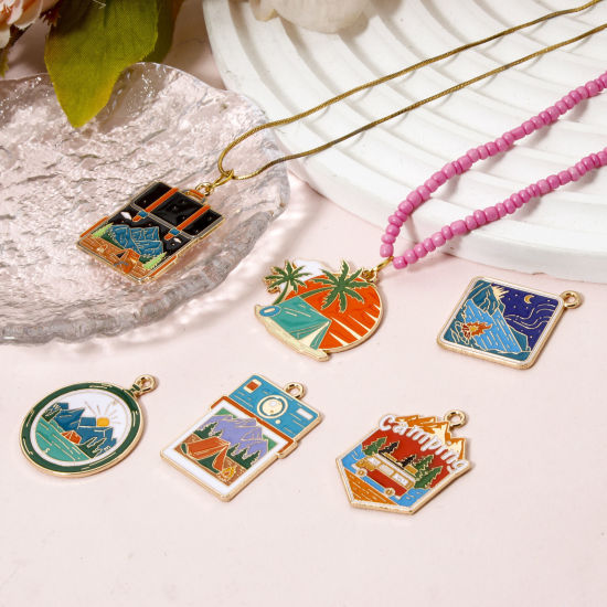 Picture of Zinc Based Alloy Travel Camping Theme Pendants Gold Plated Multicolor Enamel