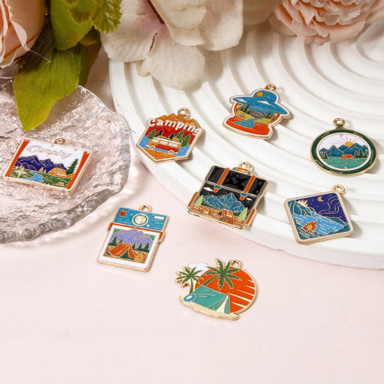 Picture of Zinc Based Alloy Travel Camping Theme Pendants Gold Plated Multicolor Enamel