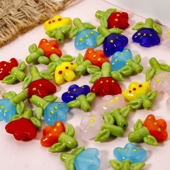 Imagen de 2 Unidades Colección Flora Cuentas Para Hacer Joyas De Bricolaje Vidrio Murano de Flor , Multicolor 3D 22mm x 18mm, Agujero: acerca de 1.4mm