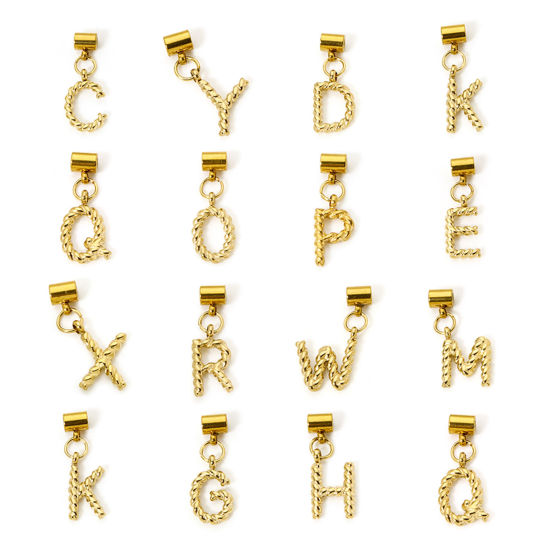 Imagen de 1 Unidad Recubrimiento al Vacío PVD Ecológico 304 Acero Inoxidable Colgante Con Dije De Cuentas Deslizantes Letra Mayúscula Chapado en Oro de 18K Espiras " A-Z " 23mm x