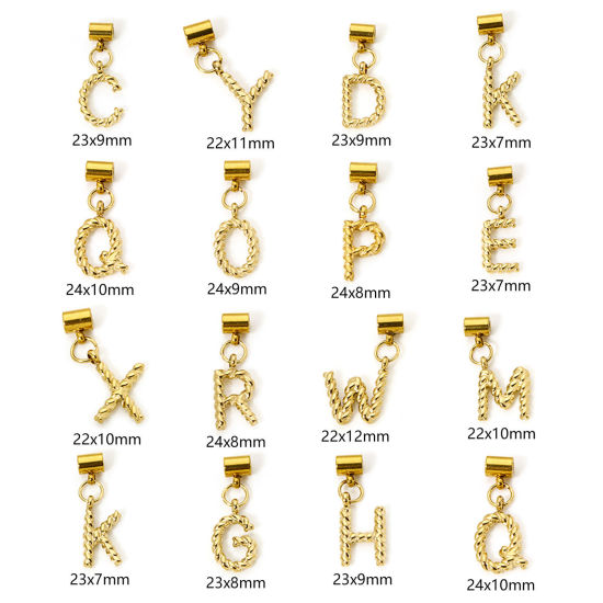 Imagen de 1 Unidad Recubrimiento al Vacío PVD Ecológico 304 Acero Inoxidable Colgante Con Dije De Cuentas Deslizantes Letra Mayúscula Chapado en Oro de 18K Espiras " A-Z " 23mm x