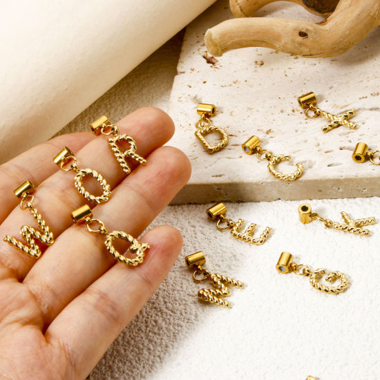 Imagen de 1 Unidad Recubrimiento al Vacío PVD Ecológico 304 Acero Inoxidable Colgante Con Dije De Cuentas Deslizantes Letra Mayúscula Chapado en Oro de 18K Espiras " A-Z " 23mm x