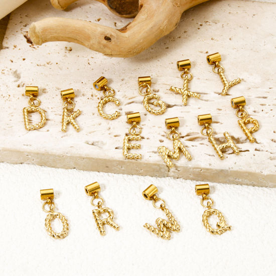 Imagen de 1 Unidad Recubrimiento al Vacío PVD Ecológico 304 Acero Inoxidable Colgante Con Dije De Cuentas Deslizantes Letra Mayúscula Chapado en Oro de 18K Espiras " A-Z " 23mm x