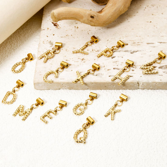 Imagen de 1 Unidad Recubrimiento al Vacío PVD Ecológico 304 Acero Inoxidable Colgante Con Dije De Cuentas Deslizantes Letra Mayúscula Chapado en Oro de 18K Espiras " A-Z " 23mm x