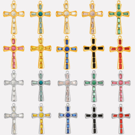 1 Pz 304 Acciaio Inossidabile Religione Ciondoli Pendenti Croce Multicolore Strass 37mm x 23mm