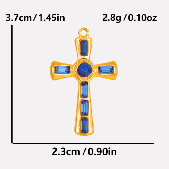 Bild von 304 Edelstahl Religiös Anhänger Kreuz Bunt Strass 37mm x 23mm