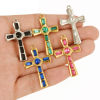 Picture of 304 Stainless Steel Religious Pendants Cross Multicolor Rhinestone 37mm x 23mm