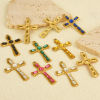 Picture of 304 Stainless Steel Religious Pendants Cross Multicolor Rhinestone 37mm x 23mm