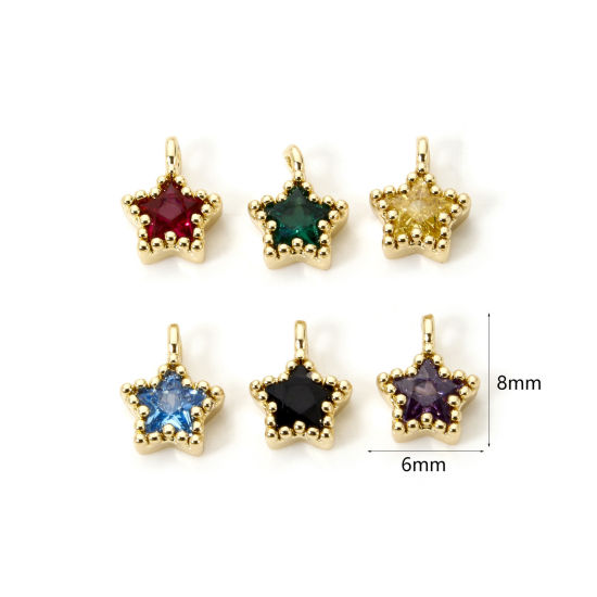 Picture of Brass Galaxy Charms 18K Gold Plated Pentagram Star Multicolour Cubic Zirconia 8mm x 6mm