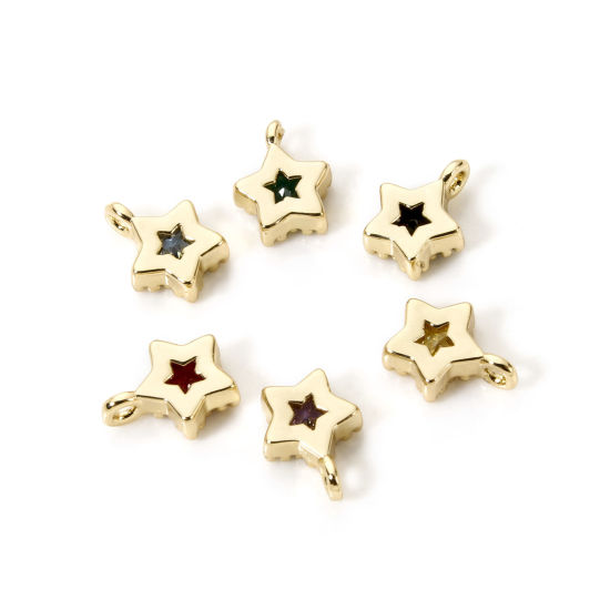 Picture of Brass Galaxy Charms 18K Gold Plated Pentagram Star Multicolour Cubic Zirconia 8mm x 6mm