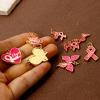 Image de 1 Pièce Breloques Thème du Ruban Rose pour la Sensibilisation au Cancer du Sein Respectueux de la Nature en Laiton Plaqué Or Véritable 18K Émail