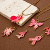 Image de 1 Pièce Breloques Thème du Ruban Rose pour la Sensibilisation au Cancer du Sein Respectueux de la Nature en Laiton Plaqué Or Véritable 18K Émail