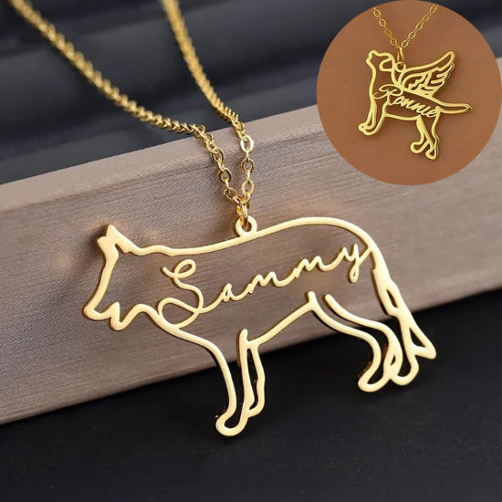 Image de 1 Pièce Collier de Nom Personnalisé Pendentif Breloque de Lettre Personnalisé en 304 Acier Inoxydable Chien Chats 45cm long