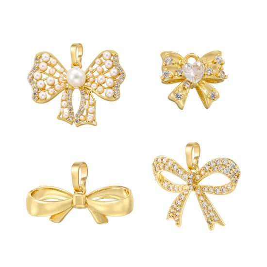 Bild von Messing Kleidung Charms Bunt Schleife Micro Pave Klar Kubischer Zirkon 12mm x 10.5mm