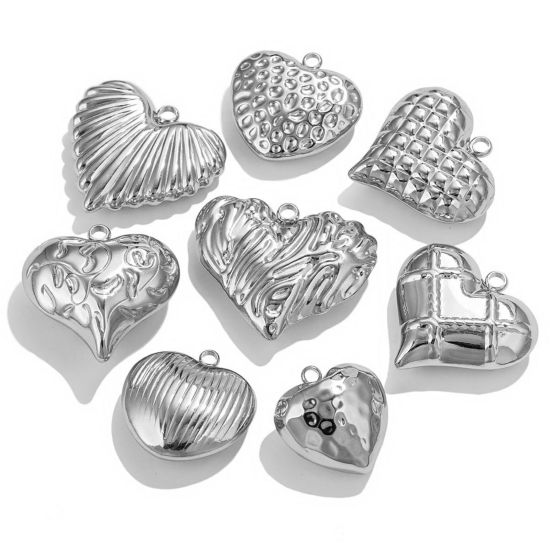 Picture of 304 Stainless Steel Pendants Heart Texture 3D