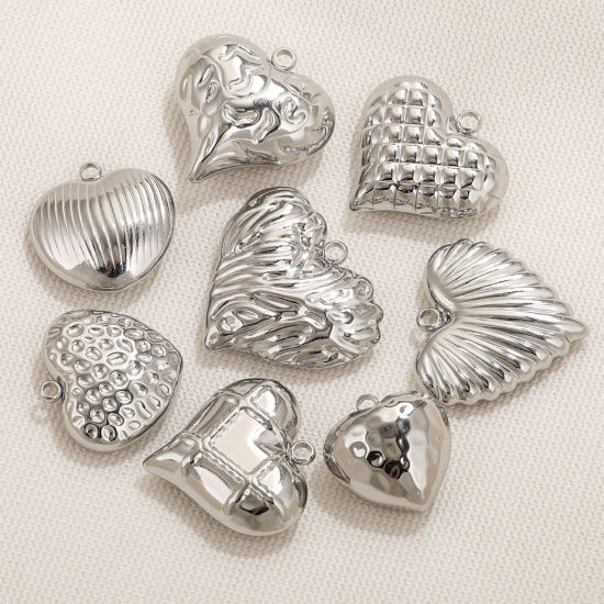 Picture of 304 Stainless Steel Pendants Heart Texture 3D