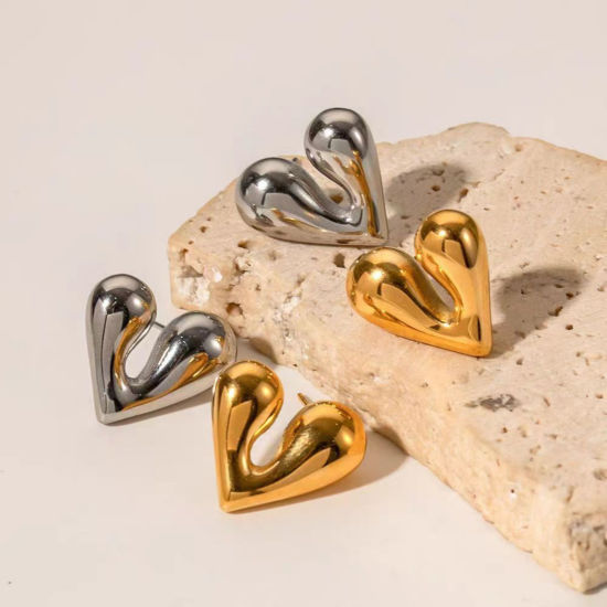 Immagine di 1 Paio Elegante San Valentino Multicolore Ottone Cuore Liscio Orecchini a Perno Per Donne 16mm x 16mm